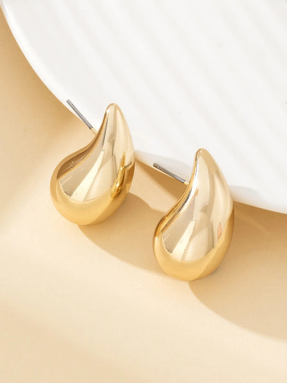 Vintage Chunky Dome Teardrop Earrings – Gold Stainless Steel Statement Earrings for Women