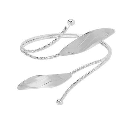 Punk-Inspired Adjustable Leaf & Flower Arm Cuff Bracelet – Bold Metal Upper Arm Bangle for Women
