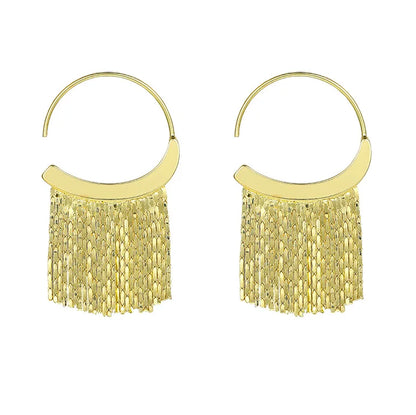 Gold Bling Tassel Statement Earrings – Elegant Long Drop Design for Women