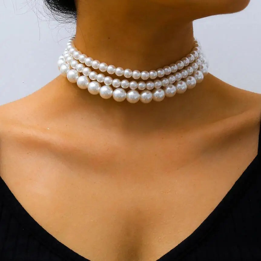 Classic Imitation Pearl Beaded Choker Necklace for Women – Elegant Bridal & Wedding Pearl Collar Necklace