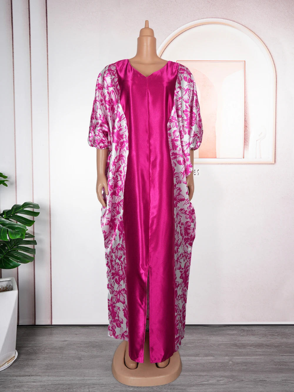 Luxury Satin Boubou Abaya – African Kaftan Dress for Women | Modest Dubai Evening Caftan (One Size)