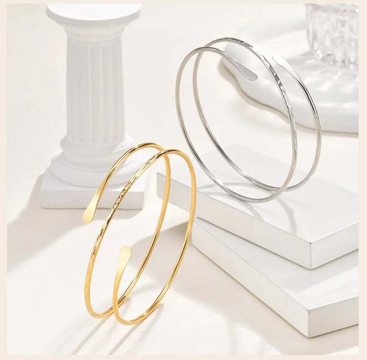 Minimalist Gold Plated Upper Arm Cuff Bracelet – Trendy Statement Armband Jewelry for Women