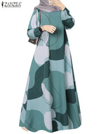 Robe Kaftan Longue Imprimée Femme Elariah – Coupe Ample Manches Longues Col Rond Abaya Modeste Coupe Trapèze