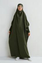 Elariah Hooded Modest Abaya Dress – Loose Fit One-Piece Jilbab with Smocked Sleeves (Black)