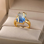 Luxury Gold-Plated Heart Ring with Colorful Zircon Stones – Adjustable Stainless Steel Cocktail Ring for Women