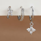 3-Piece Stainless Steel Flower Drop Earrings Set with Cubic Zirconia – Hypoallergenic Floral Dangle Earrings for Women