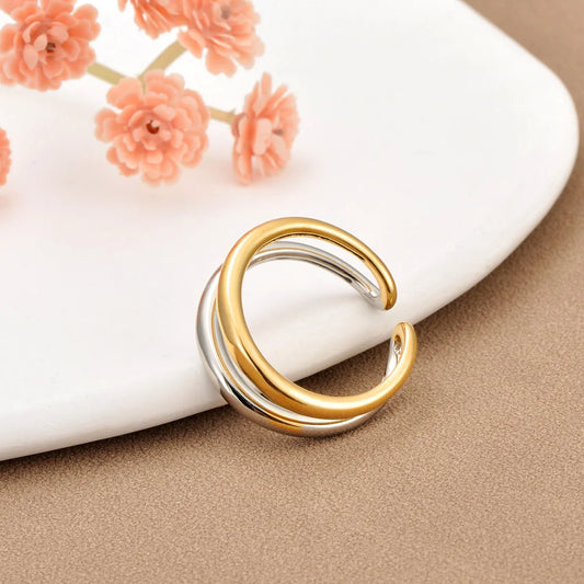 JeeMango Double Circle Stainless Steel Ring for Women – 18K Gold Plated, Waterproof, Trendy Fashion Jewelry