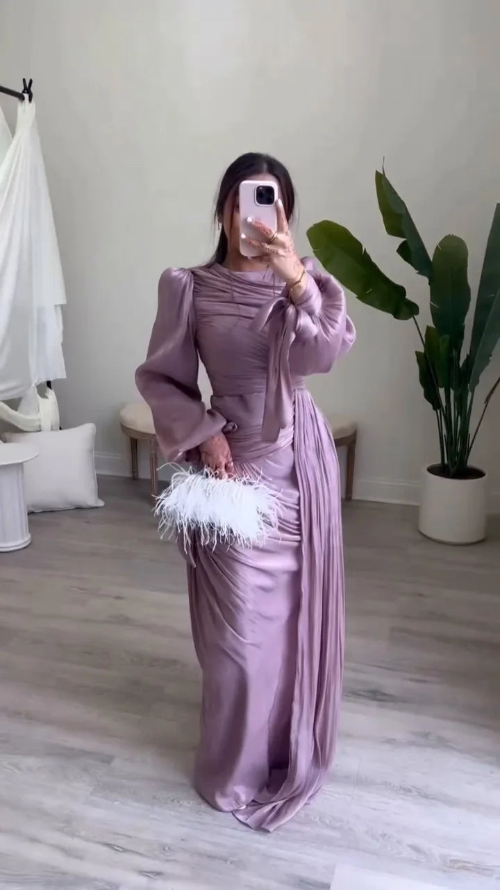 Robe maxi caftan soyeuse et modeste Elariah pour femmes – Abaya musulmane à manches longues, Jalabiya, tenue décontractée et de soirée