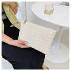 Elariah Woven Straw Wristlet Clutch Bag – Bohemian Summer Beach Handbag with Zipper (White, Khaki, Beige)