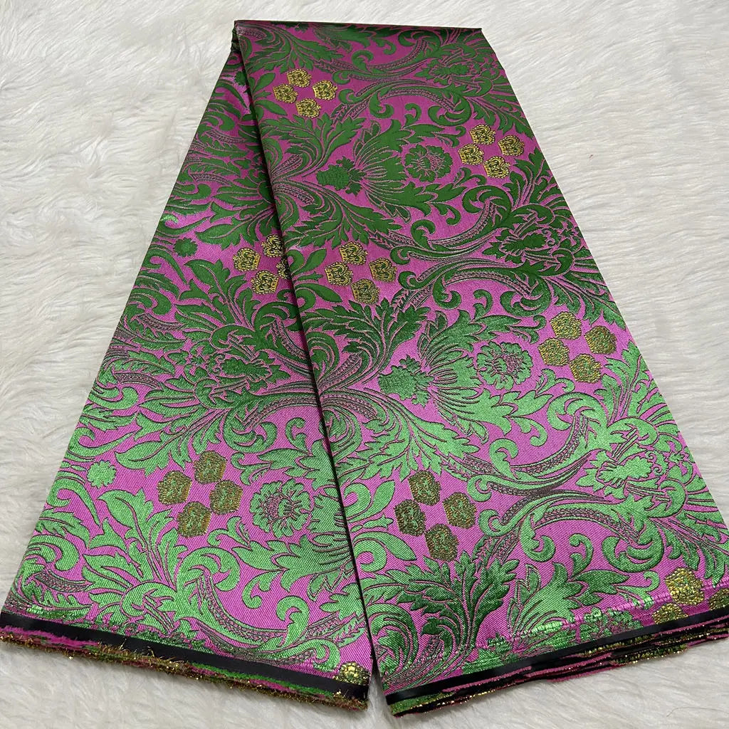 African Damask Lace Fabric (2.5 or 5 Yards) – Thick Jacquard Brocade for Aso Oke, Headwrap & Bridal Dresses