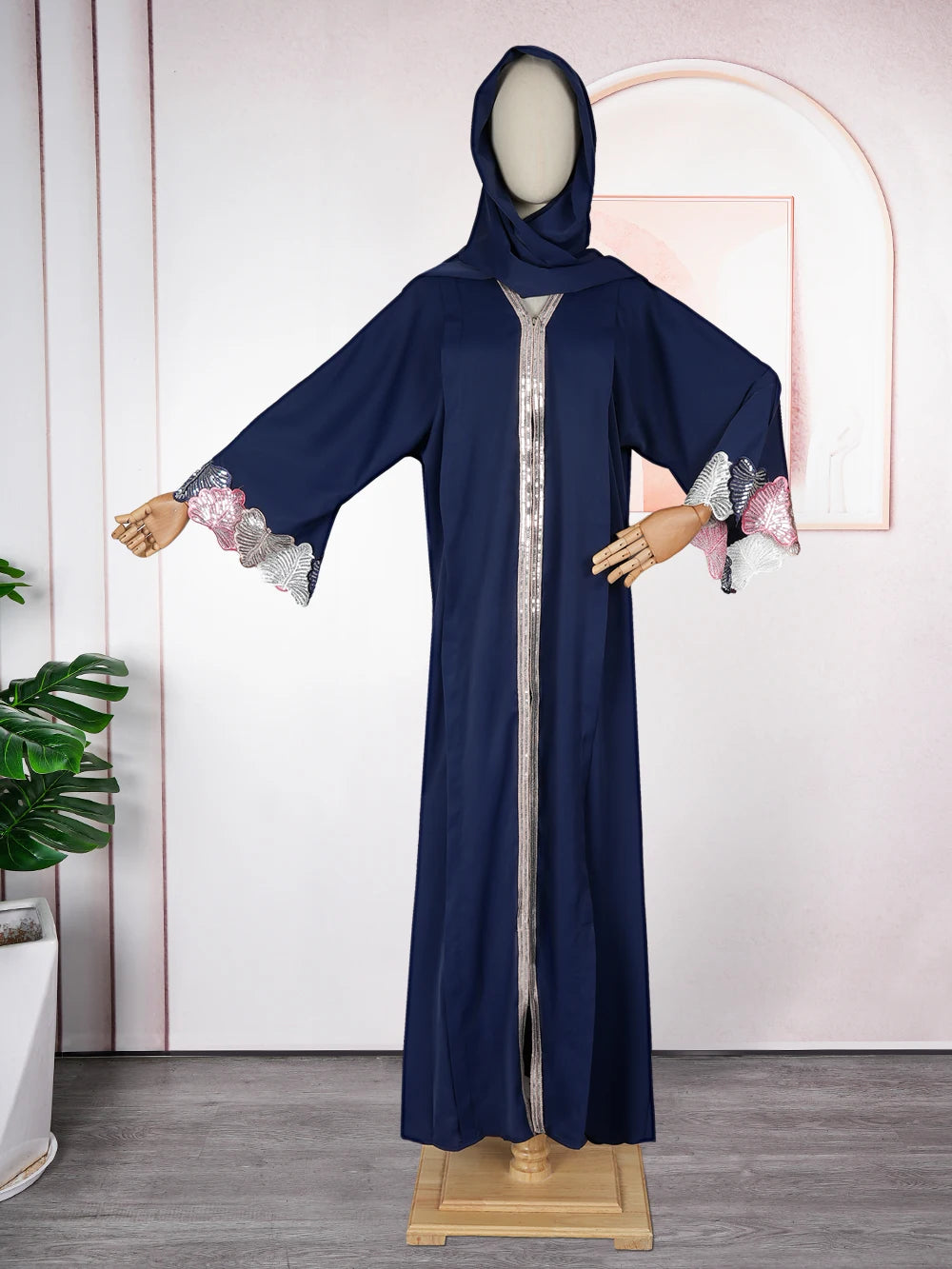 Luxury Chiffon Abaya Dress with Headscarf & Belt – African Boubou Kaftan Evening Maxi