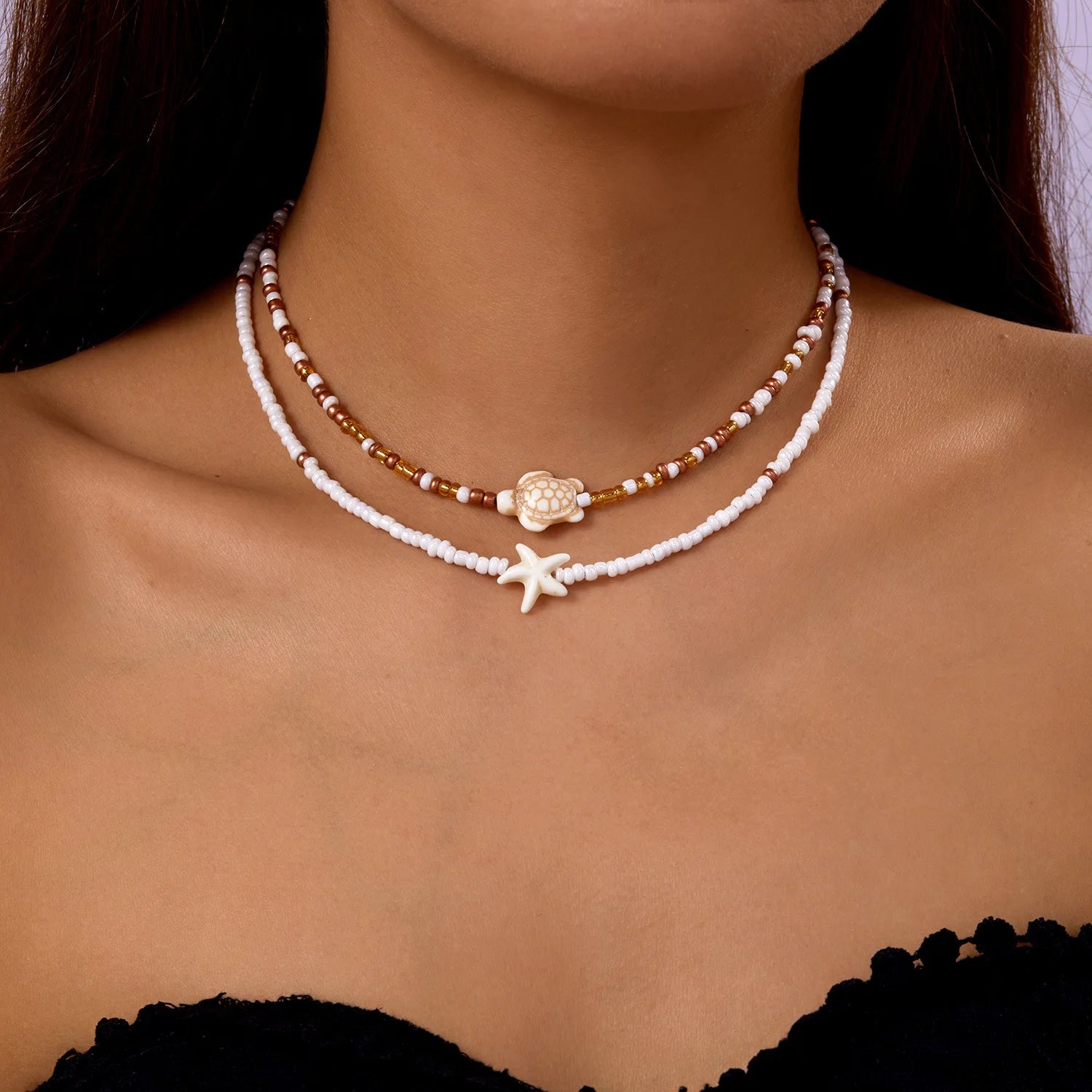 Bohemian Beach Shell Necklace – Seashell & Starfish Pendant Choker for Women