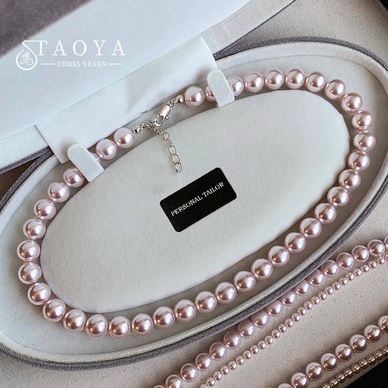 Rose Purple Simulated Pearl Beaded Necklace – Elegant Gold Plated Clavicle Chain for Women