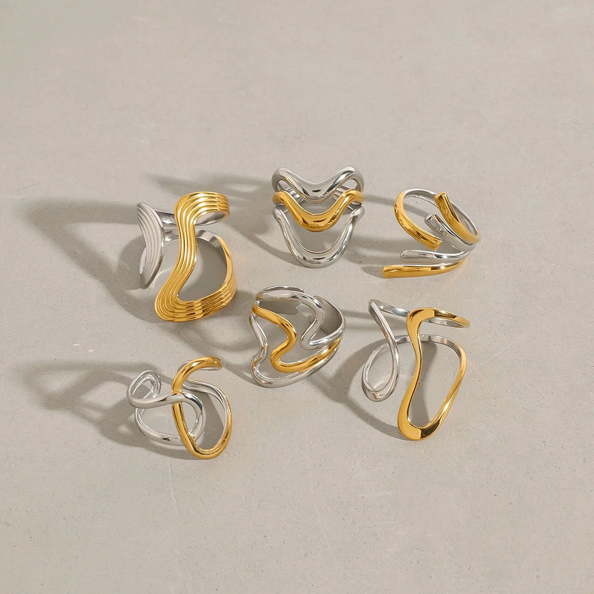 Minimalist Two-Tone Irregular Ring – 18K Gold Plated Stainless Steel Women’s Stackable Jewelry