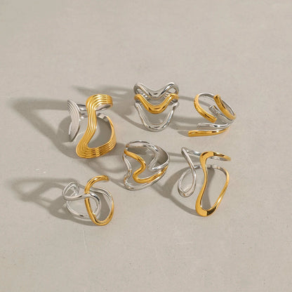 Minimalist Two-Tone Irregular Ring – 18K Gold Plated Stainless Steel Women’s Stackable Jewelry