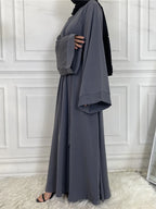 Elegant Modest Maxi Dress with Waist Tie – Long Sleeve Woven Abaya Style Dress for Women (All Season)