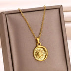 Sunflower Pendant Geometric Necklace – Stainless Steel Clavicle Chain for Women