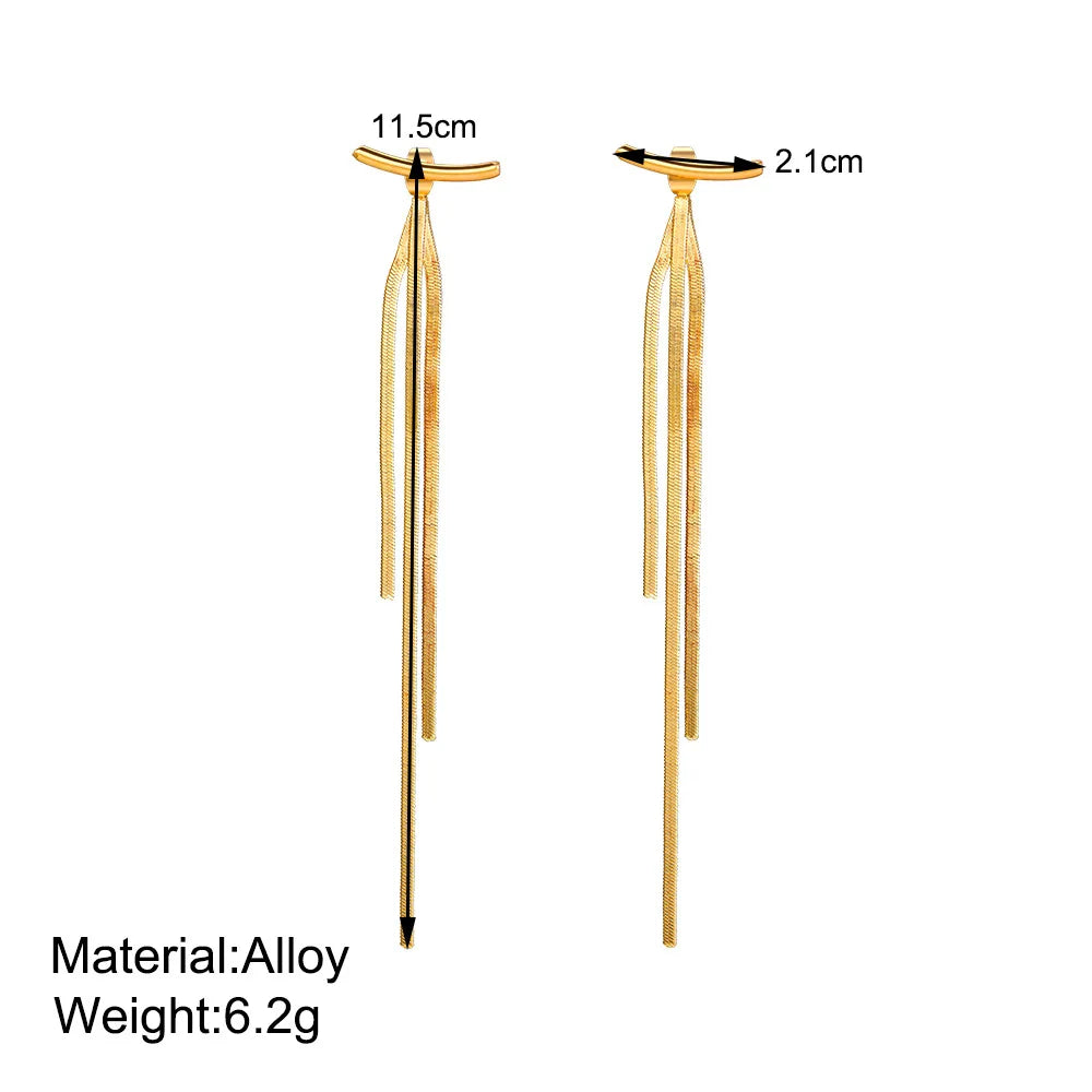 Gold Bling Tassel Statement Earrings – Elegant Long Drop Design for Women