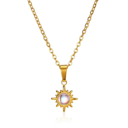 Sunflower Pendant Geometric Necklace – Stainless Steel Clavicle Chain for Women