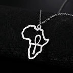 Collier pendentif tendance carte d'Afrique pour femme – Collier géométrique en acier inoxydable, coloris or, or rose ou acier.