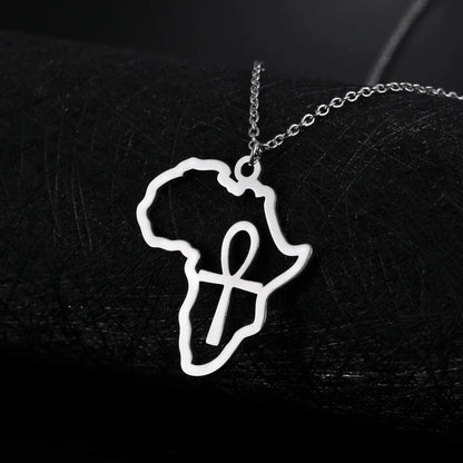Trendy African Map Pendant Necklace for Women – Stainless Steel Geometric Motherland Necklace, Gold, Rose Gold, or Steel Color