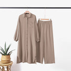 Elariah Modest Co-Ord Abaya Set – Long Sleeve Button Shirt & Wide-Leg Trousers | Casual Islamic Outfit for Women