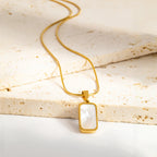 Double-Sided Square Pendant Necklace – 18K Gold Plated Stainless Steel, Hypoallergenic Jewelry for Women