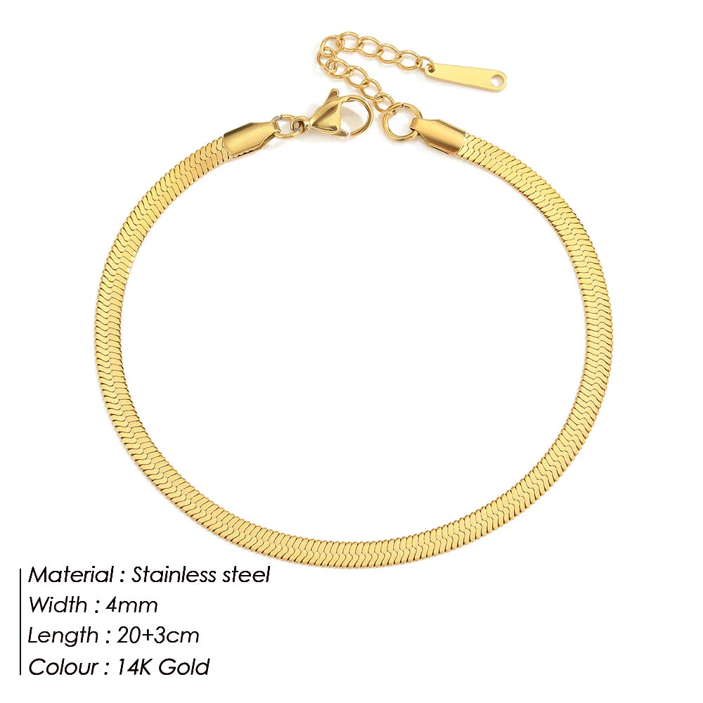 4mm Stainless Steel Snake Chain Anklet for Women – Minimalist Waterproof Beach Anklet, Adjustable Non-Tarnish Chain
