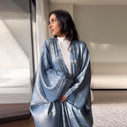 Luxury Satin Batwing Abaya Kimono – Shiny Open Front Maxi Kaftan for Ramadan, Eid & Evening Wear