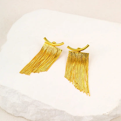 Gold Bling Tassel Statement Earrings – Elegant Long Drop Design for Women