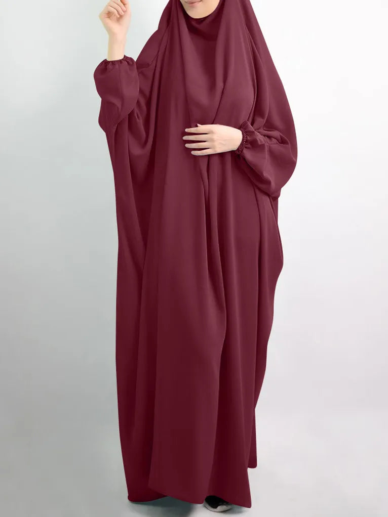 Elariah Women's Hooded Prayer Abaya with Long Khimar Hijab | Modest Islamic Prayer Garment | Loose Fit Nida Fabric