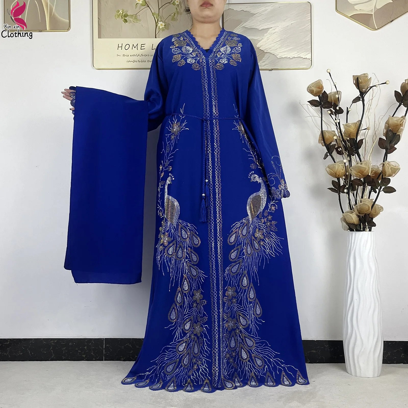 Elariah Diamond Chiffon Modest Abaya Dress – Elegant Long Sleeve Islamic Maxi Robe