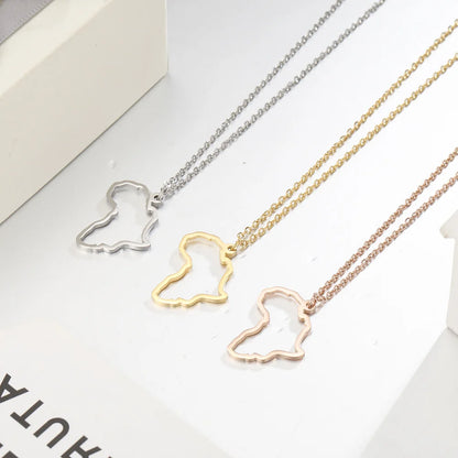 Trendy African Map Pendant Necklace for Women – Stainless Steel Geometric Motherland Necklace, Gold, Rose Gold, or Steel Color