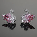 Swan Zircon Stud Earrings for Women – Gold Plated Copper Long Swan Earrings with Micro-Pavé Cubic Zirconia | Elegant Goddess Style Jewelry