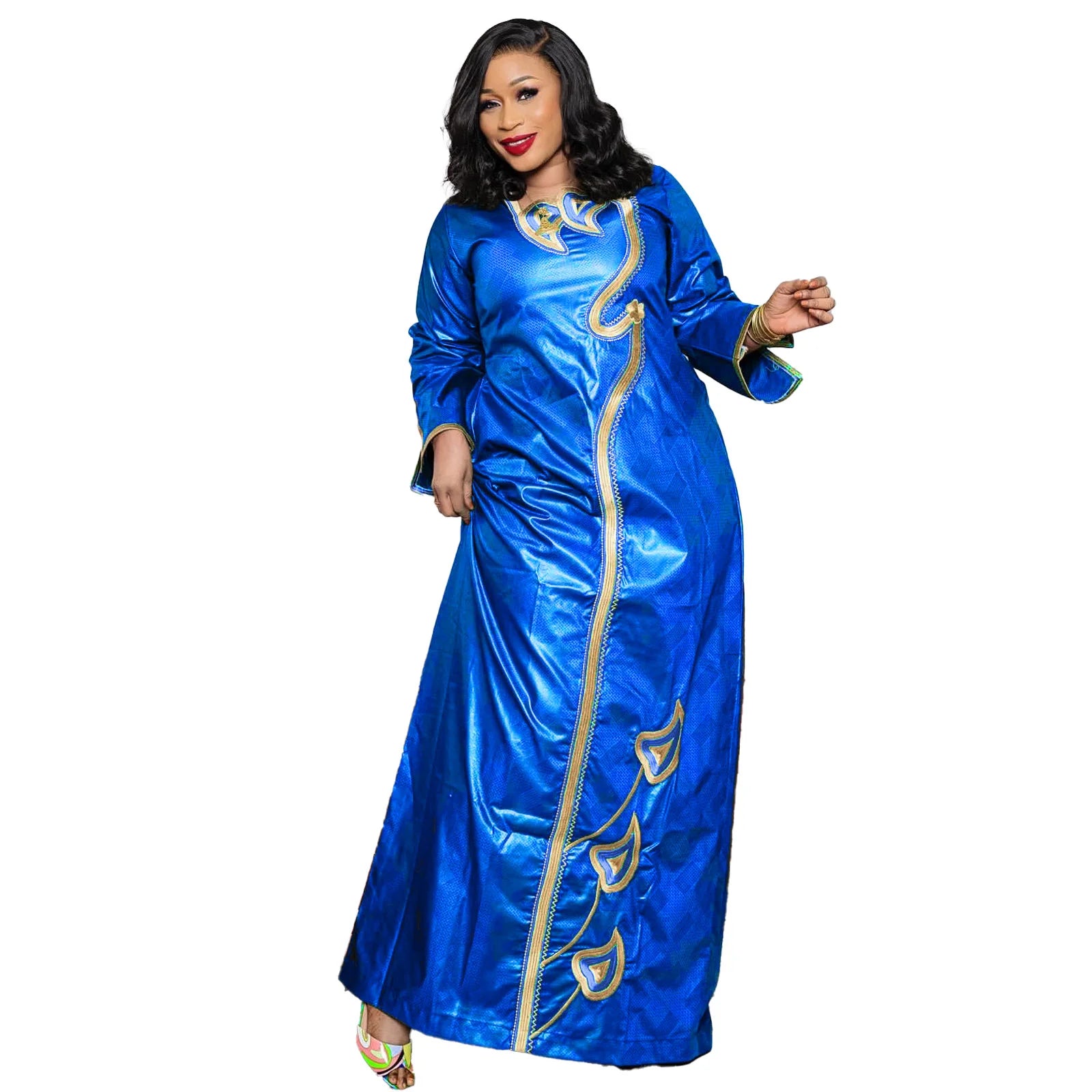 Elariah Bazin Riche Embroidered African Dress – Elegant Plus Size Dashiki Party & Church Dress for Women
