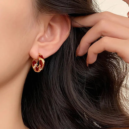 Vintage Enamel Small Hoop Earrings – Gold Plated Textured Statement Hoops for Women