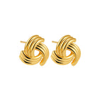 18K Gold Plated Stainless Steel Multilayer Circle Knot Drop Earrings for Women – Textured Statement Round Earrings