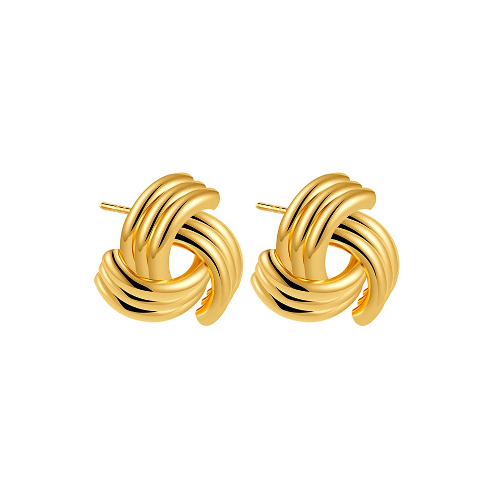 18K Gold Plated Stainless Steel Multilayer Circle Knot Drop Earrings for Women – Textured Statement Round Earrings