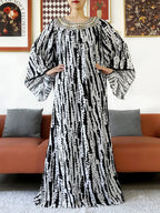 Embroidered Cotton Abaya Dress – Loose Boho Maxi Kaftan with Tassel Detail (One Size, 6 Colours)