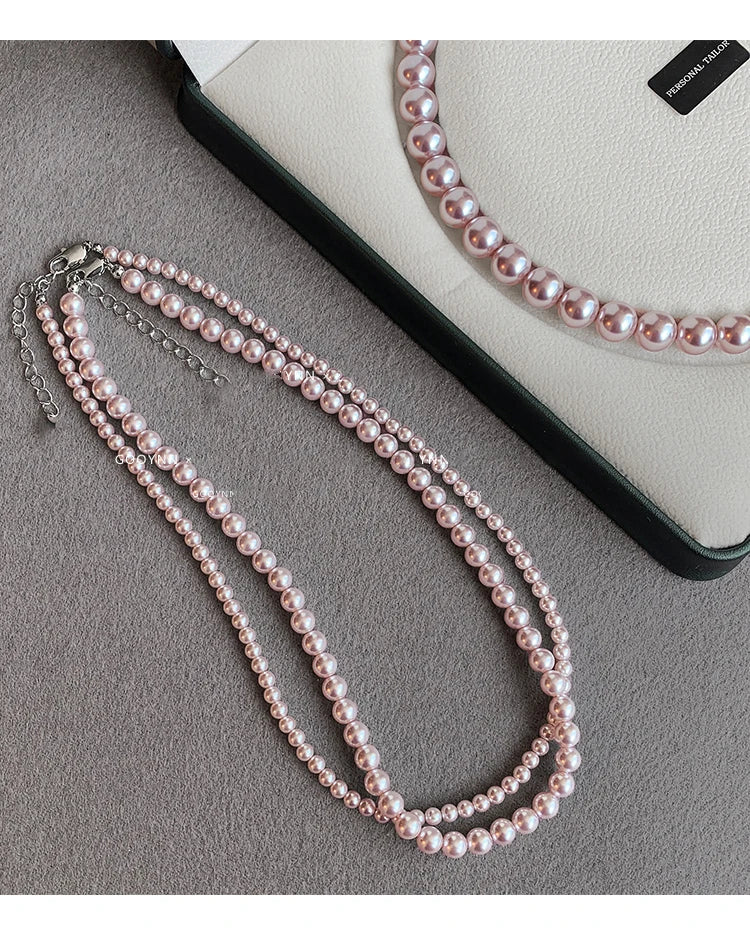 Rose Purple Simulated Pearl Beaded Necklace – Elegant Gold Plated Clavicle Chain for Women