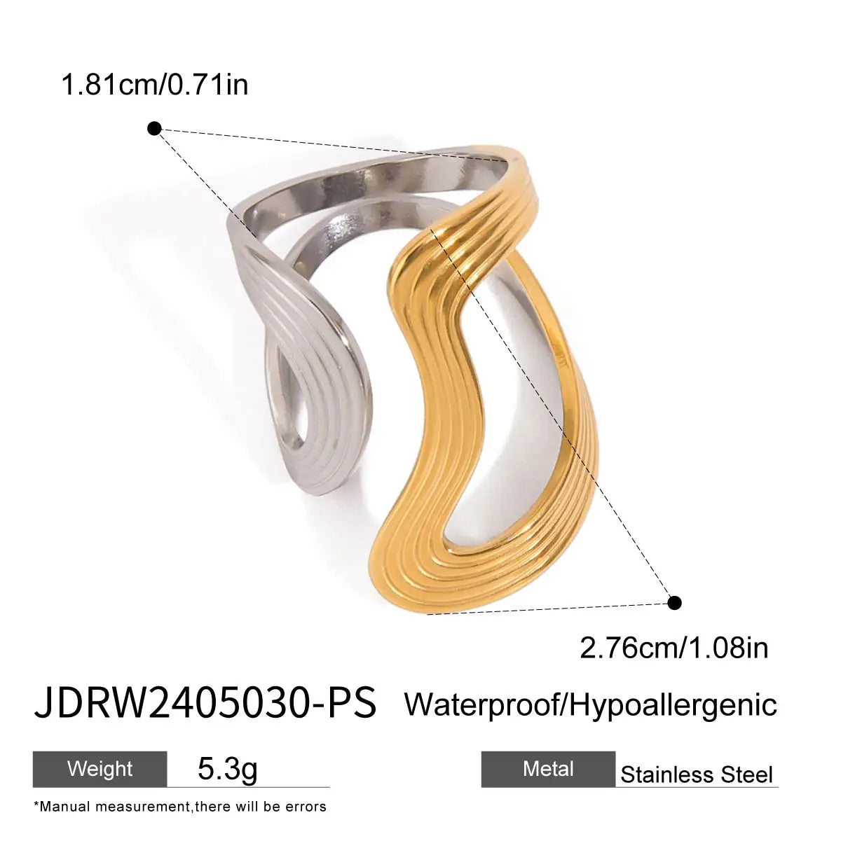 Minimalist Two-Tone Irregular Ring – 18K Gold Plated Stainless Steel Women’s Stackable Jewelry