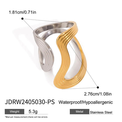 Minimalist Two-Tone Irregular Ring – 18K Gold Plated Stainless Steel Women’s Stackable Jewelry