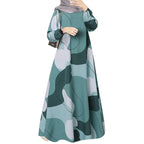 Robe Kaftan Longue Imprimée Femme Elariah – Coupe Ample Manches Longues Col Rond Abaya Modeste Coupe Trapèze