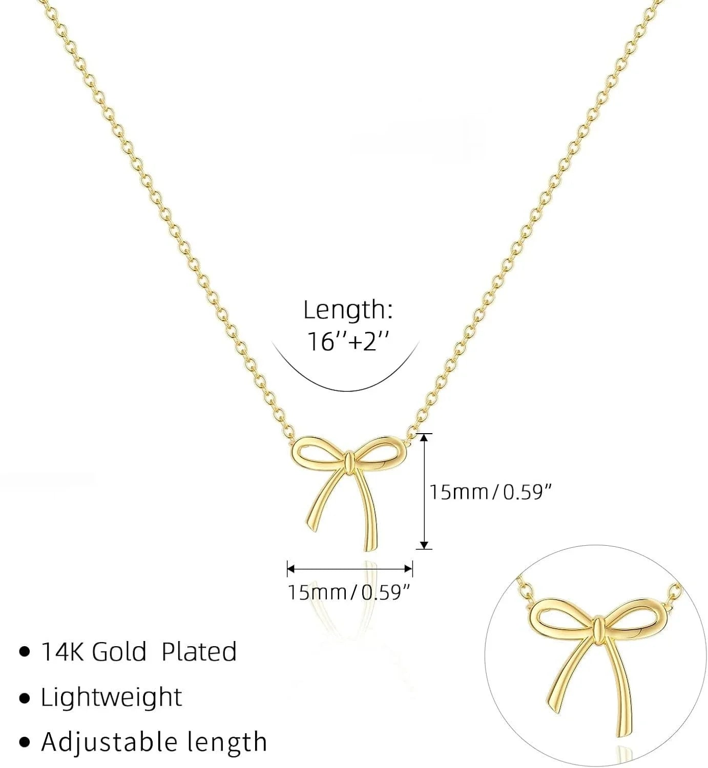 Dainty Bow Pendant Necklace – Gold & Silver Plated Choker Chain for Women