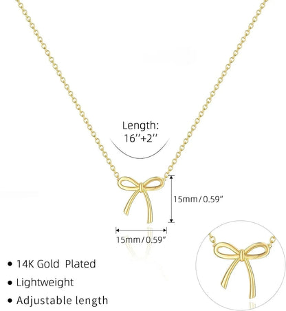 Dainty Bow Pendant Necklace – Gold & Silver Plated Choker Chain for Women