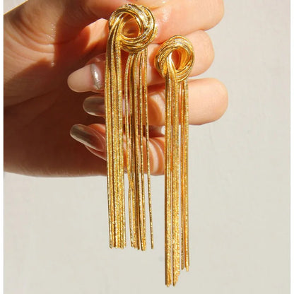 Exaggerated Luxury Long Tassel Earrings – Gold Geometric Chain Statement Jewelry