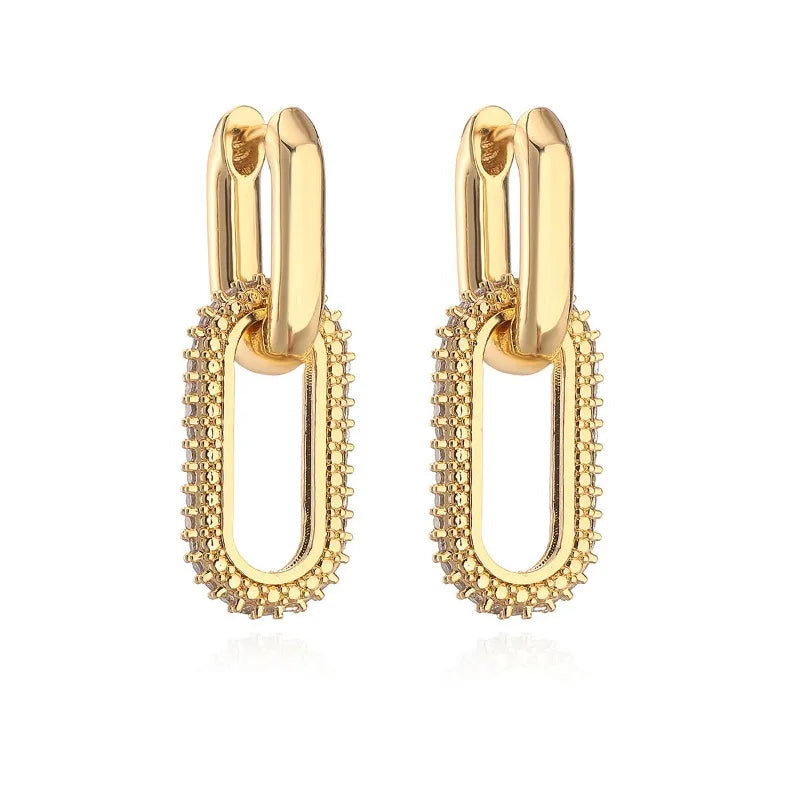 Retro Double Loop Hoop Earrings – Gold & Silver Geometric Drop Design