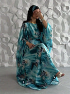 Elegant Printed Pullover Abaya for Women – Loose Fit Full Sleeve Islamic Maxi Kaftan Dress (One Size)