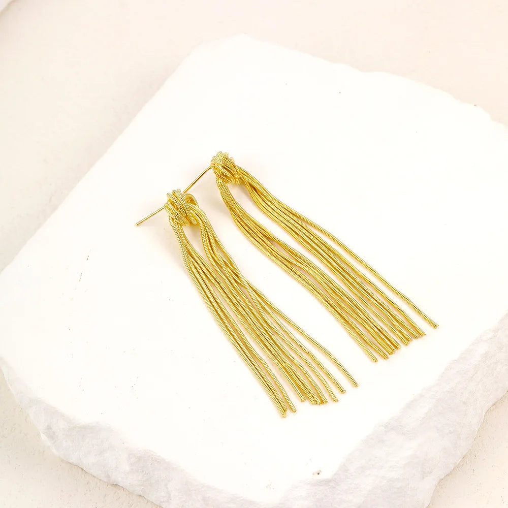 Gold Bling Tassel Statement Earrings – Elegant Long Drop Design for Women