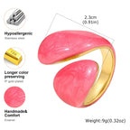 Chunky Enamel Twist Ring for Women – Gold Plated Stainless Steel Open Crossover Statement Ring, Waterproof Stackable Band (Blue/Green/Pink)